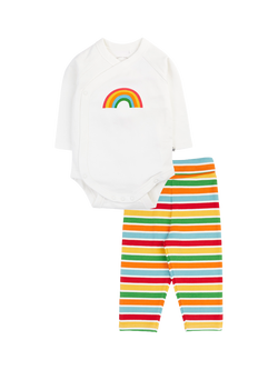 Frugi Baby Rudi Cotton Rib Long Sleeve Bodysuit & Joggers Set, Multi, Multi