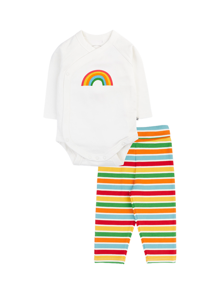 Frugi Baby Rudi Cotton Rib Long Sleeve Bodysuit & Joggers Set, Multi, Multi