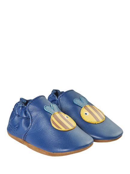 Frugi Baby Valley Pre Walker Leather Shoes,  Navy Blue/Bee - view 2, Navy Blue/Bee