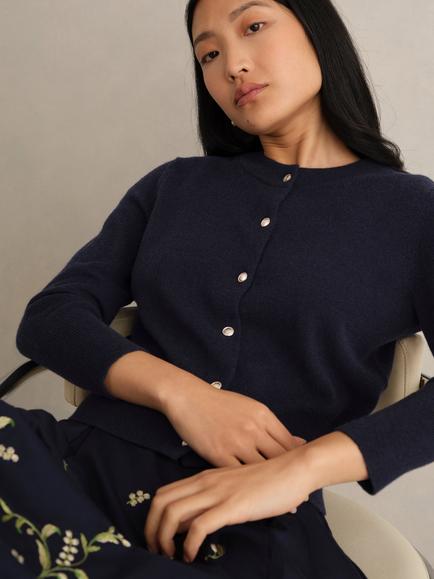 Hobbs Tresco Wool Rich Cardigan, Midnight Navy - view 2, Midnight Navy