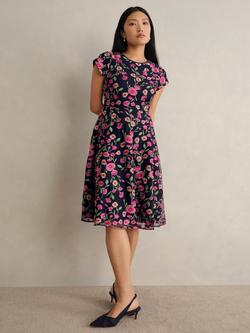 Hobbs Petite Tia Floral Dress, Midnight/Multi, Midnight/Multi