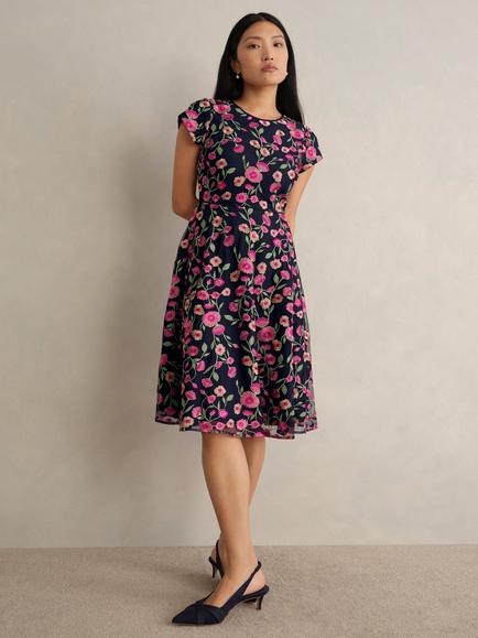 Hobbs Petite Tia Floral Dress, Midnight/Multi, Midnight/Multi