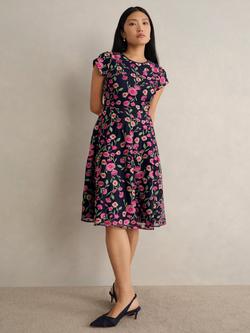 Hobbs Tia Embroidered Floral Dress, Midnight/Multi, Midnight/Multi