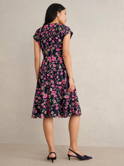 Hobbs Tia Embroidered Floral Dress, Midnight/Multi - view 2, Midnight/Multi