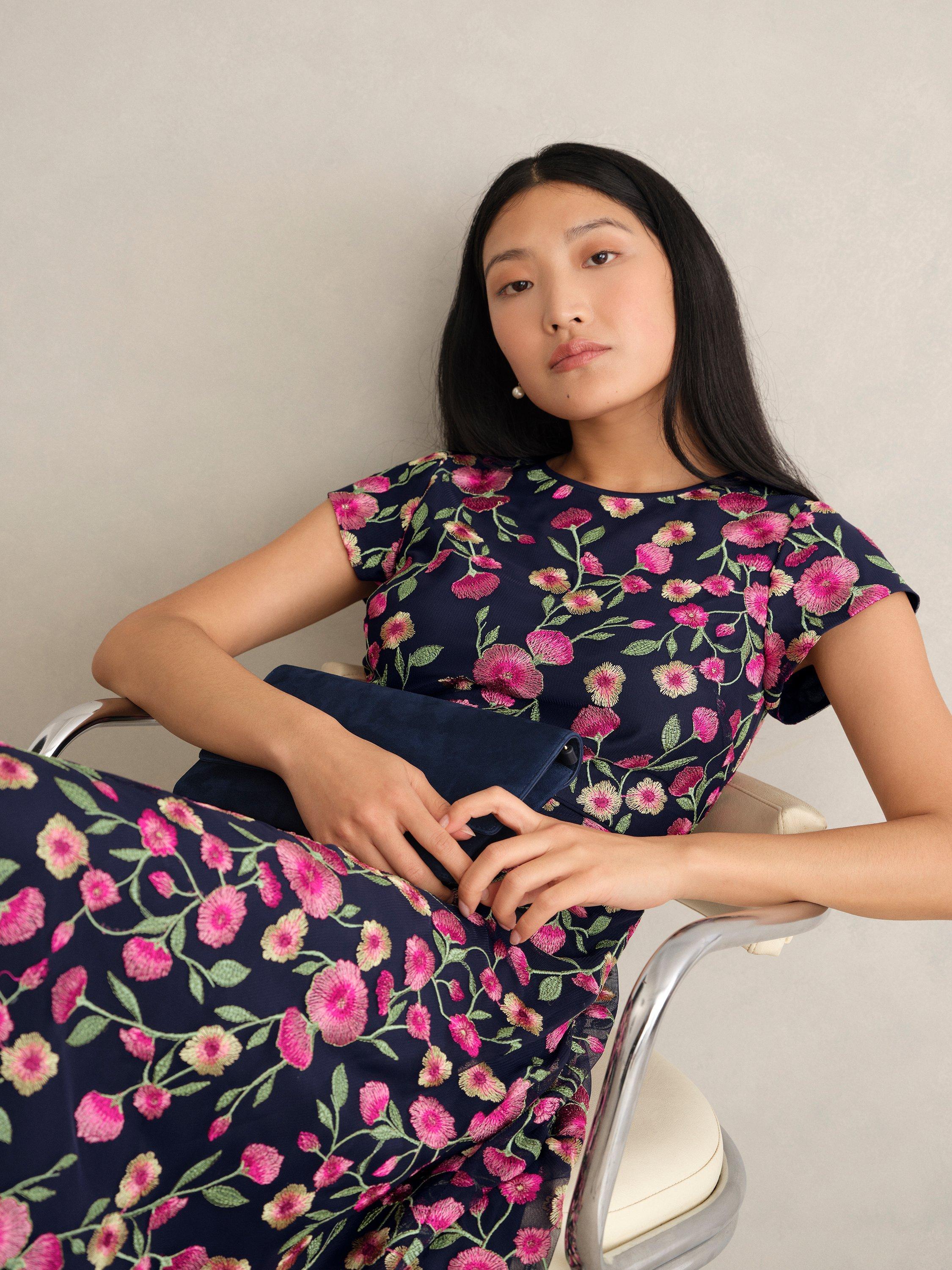 Hobbs Tia Embroidered Floral Dress, Midnight/Multi