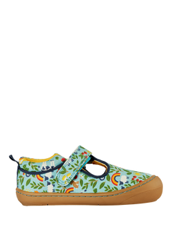 Frugi Kids' Desert T-Bar Canvas Shoes, Blue Multi, Blue Multi