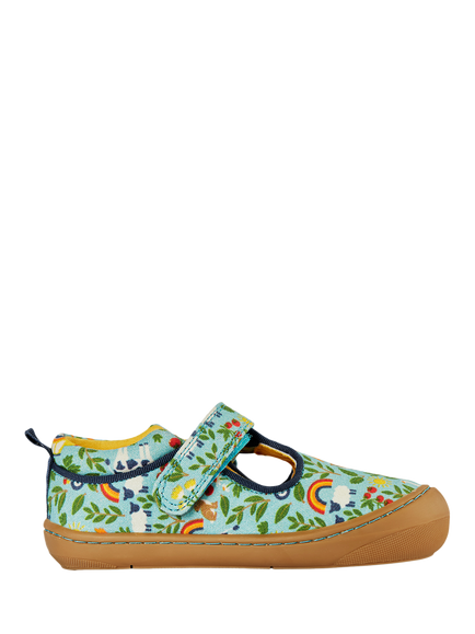 Frugi Kids' Desert T-Bar Canvas Shoes, Blue Multi, Blue Multi
