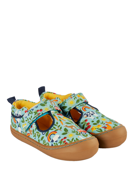 Frugi Kids' Desert T-Bar Canvas Shoes, Blue Multi - view 2, Blue Multi
