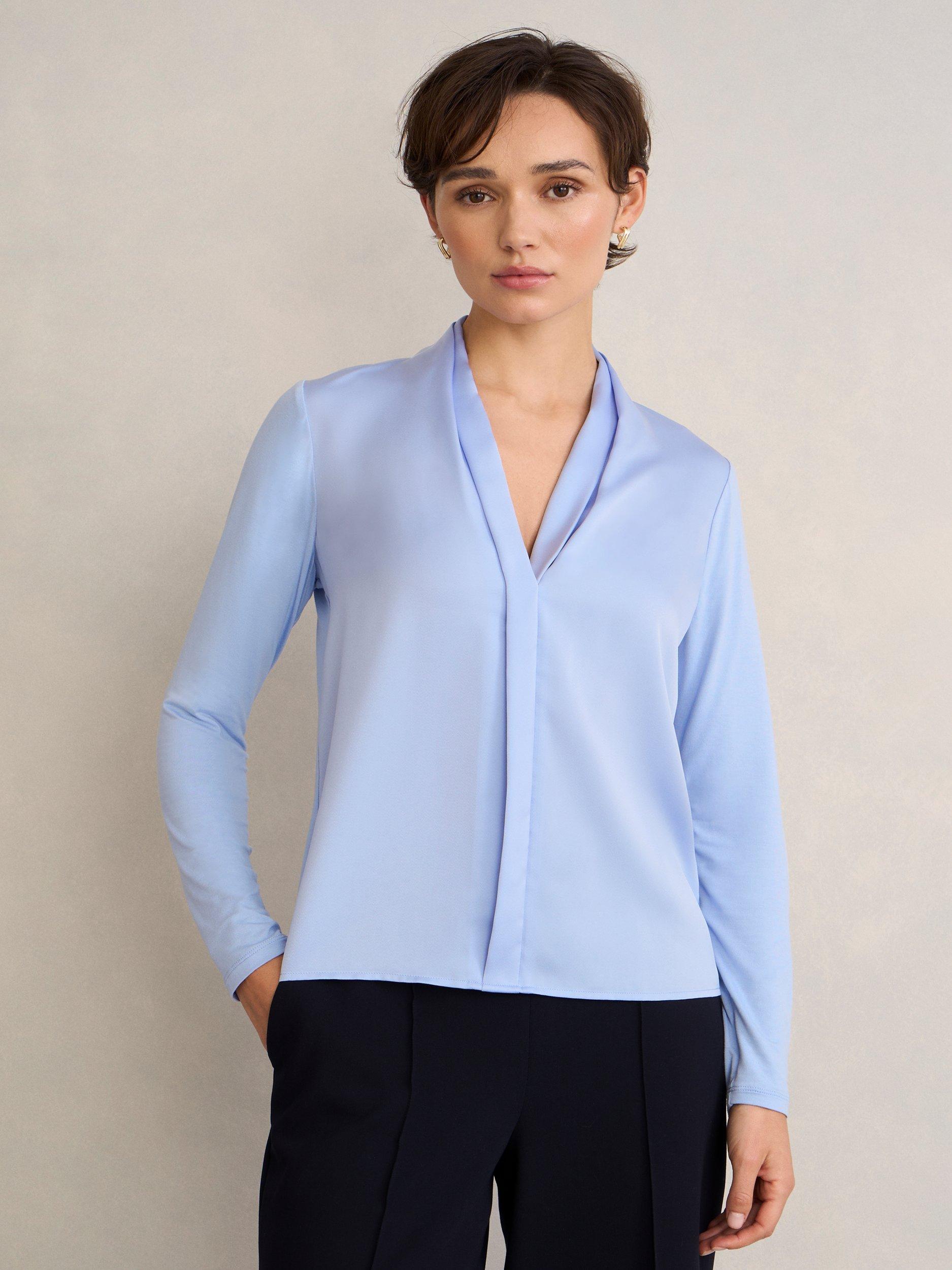 Product image 1 of 5, which shows Hobbs Claire Long Sleeve Top, Lavender Blue, L