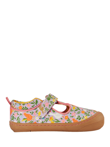 Frugi Kids' Desert T-Bar Cotton Shoes, Purple Multi, Purple Multi