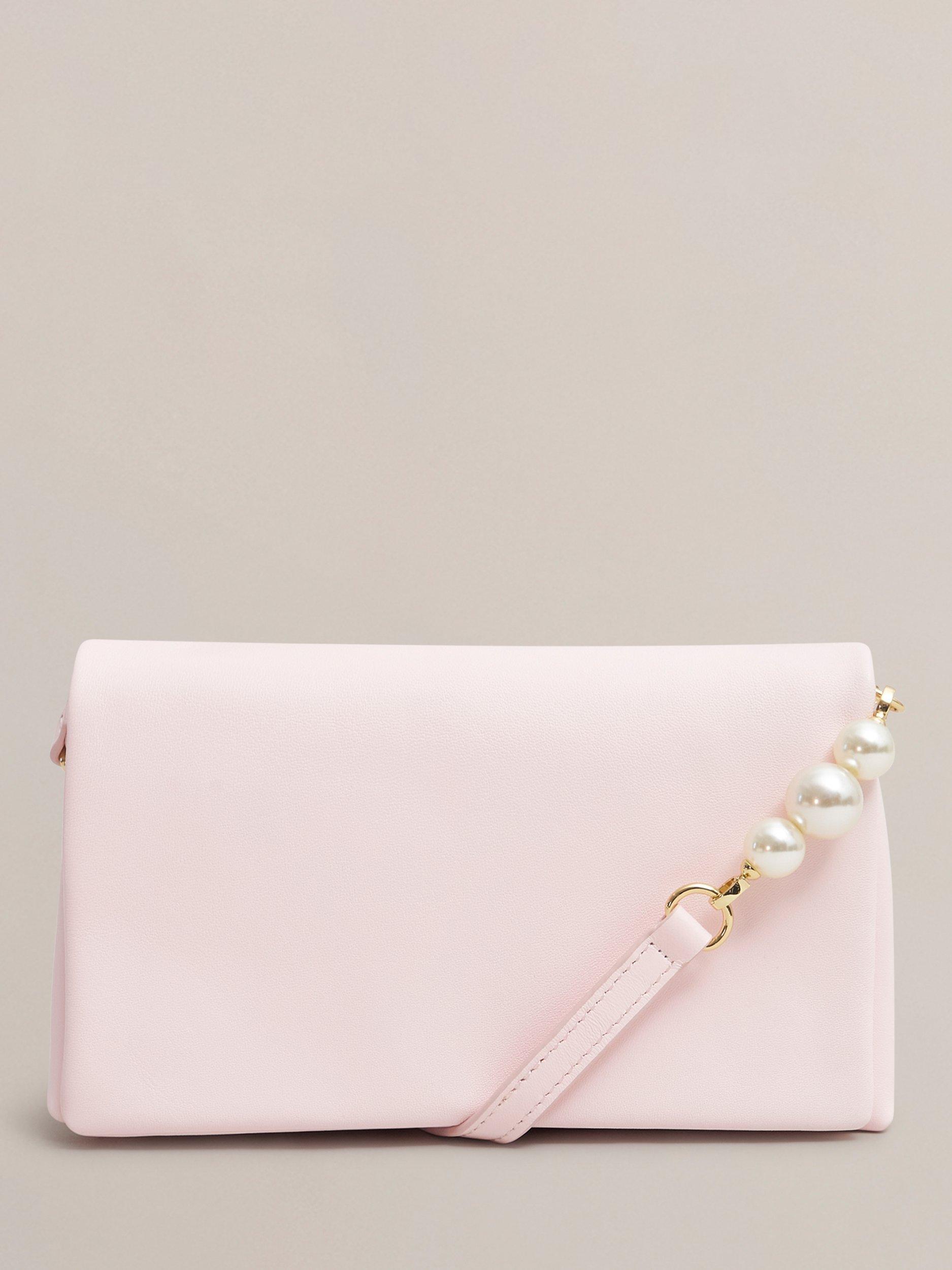 Product image 1 of 5, which shows Hobbs Jas Pearl Pure Leather Clutch Bag, Pale Pink, One Size