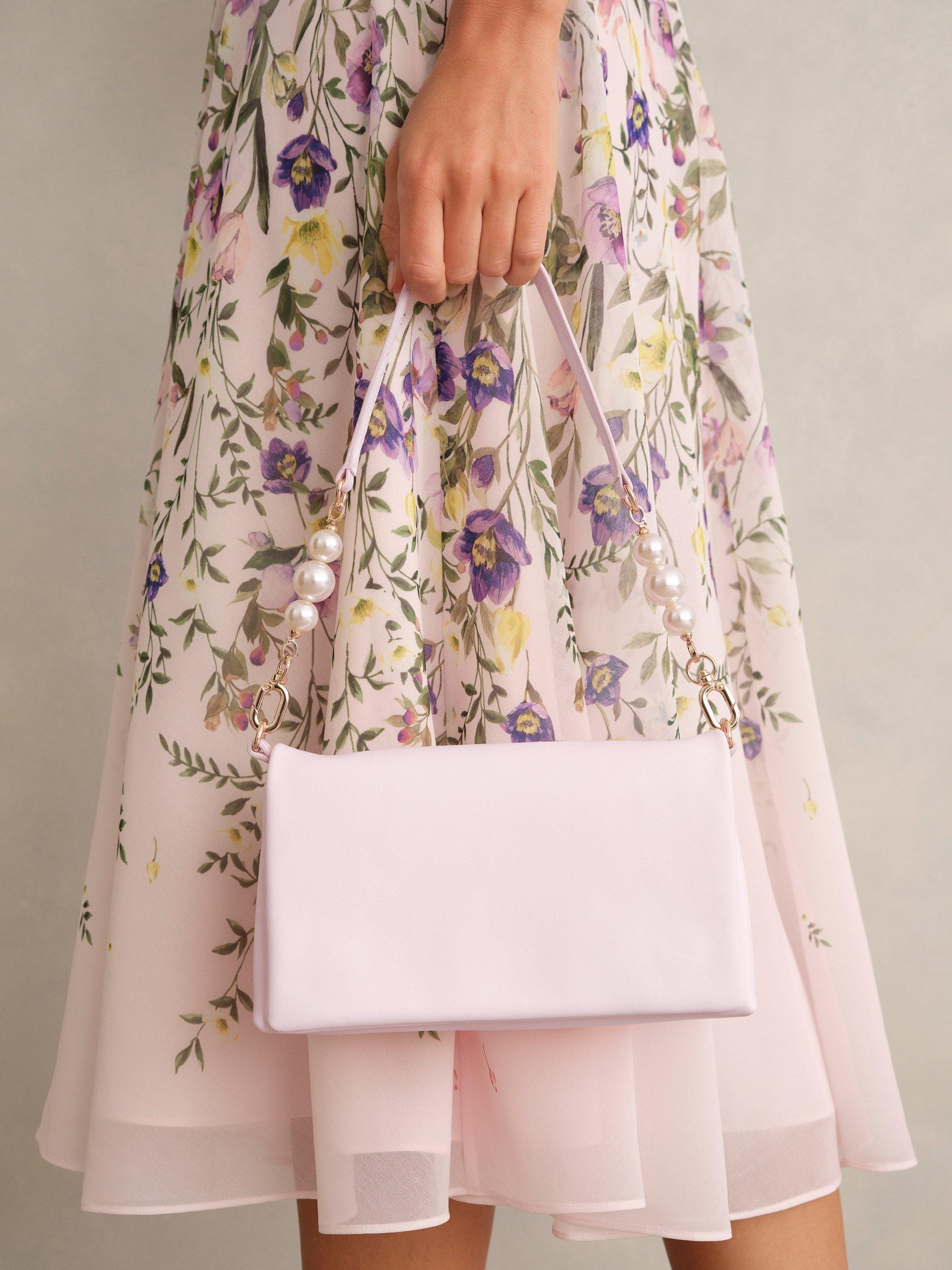 Product image 3 of 5, which shows Hobbs Jas Pearl Pure Leather Clutch Bag, Pale Pink, One Size