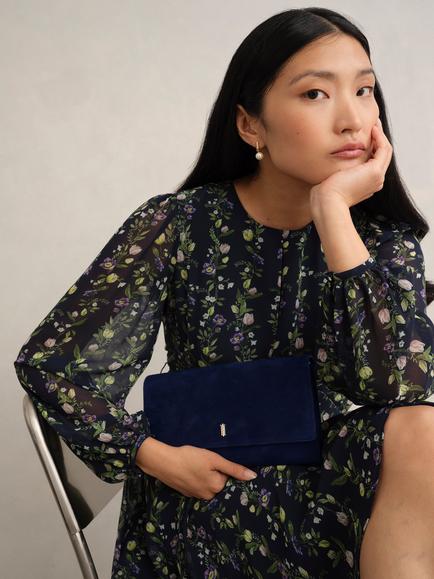 Hobbs Ashley Pure Suede Clutch Bag, Midnight Navy - view 2, Midnight Navy