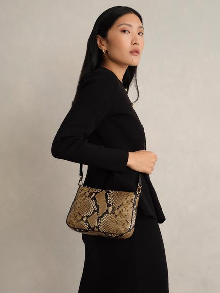 Hobbs Briella Mock Snakeskin Pure Leather Crossbody Bag, Natural/Multi - view 2, Natural/Multi