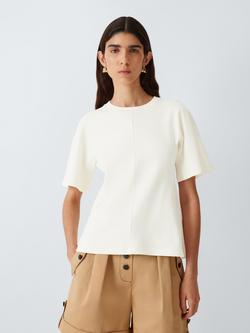 John Lewis Waisted Seam Detail Short Sleeve Top containing TENCEL™ Lyocell, Ecru