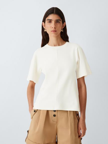 John Lewis Waisted Seam Detail Short Sleeve Top containing TENCEL™ Lyocell, Ecru