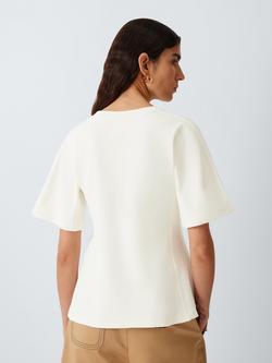 John Lewis Waisted Seam Detail Short Sleeve Top containing TENCEL™ Lyocell - view 2, Ecru