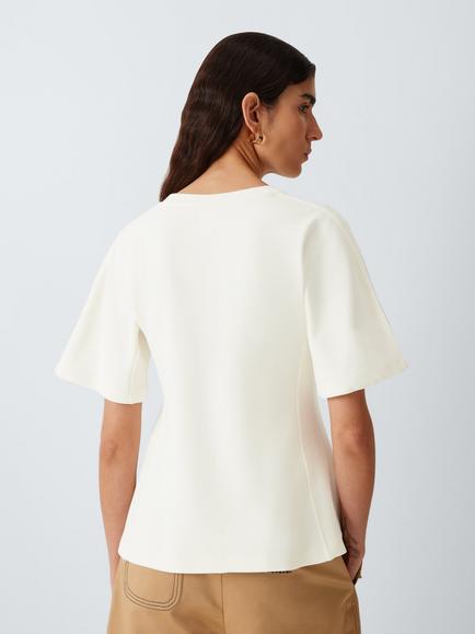 John Lewis Waisted Seam Detail Short Sleeve Top containing TENCEL™ Lyocell - view 2, Ecru