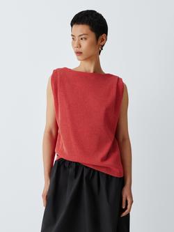 John Lewis Boat Neck Crinkle Top, Red