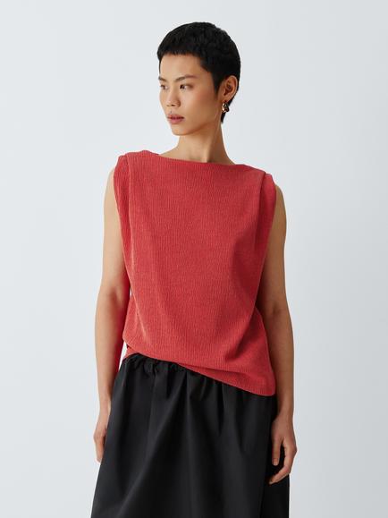 John Lewis Boat Neck Crinkle Top, Red