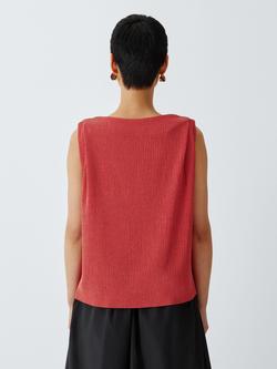 John Lewis Boat Neck Crinkle Top - view 2, Red