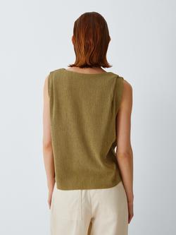 John Lewis Sleeveless Boat Neck Crinkle Top, Olive - view 2, Olive