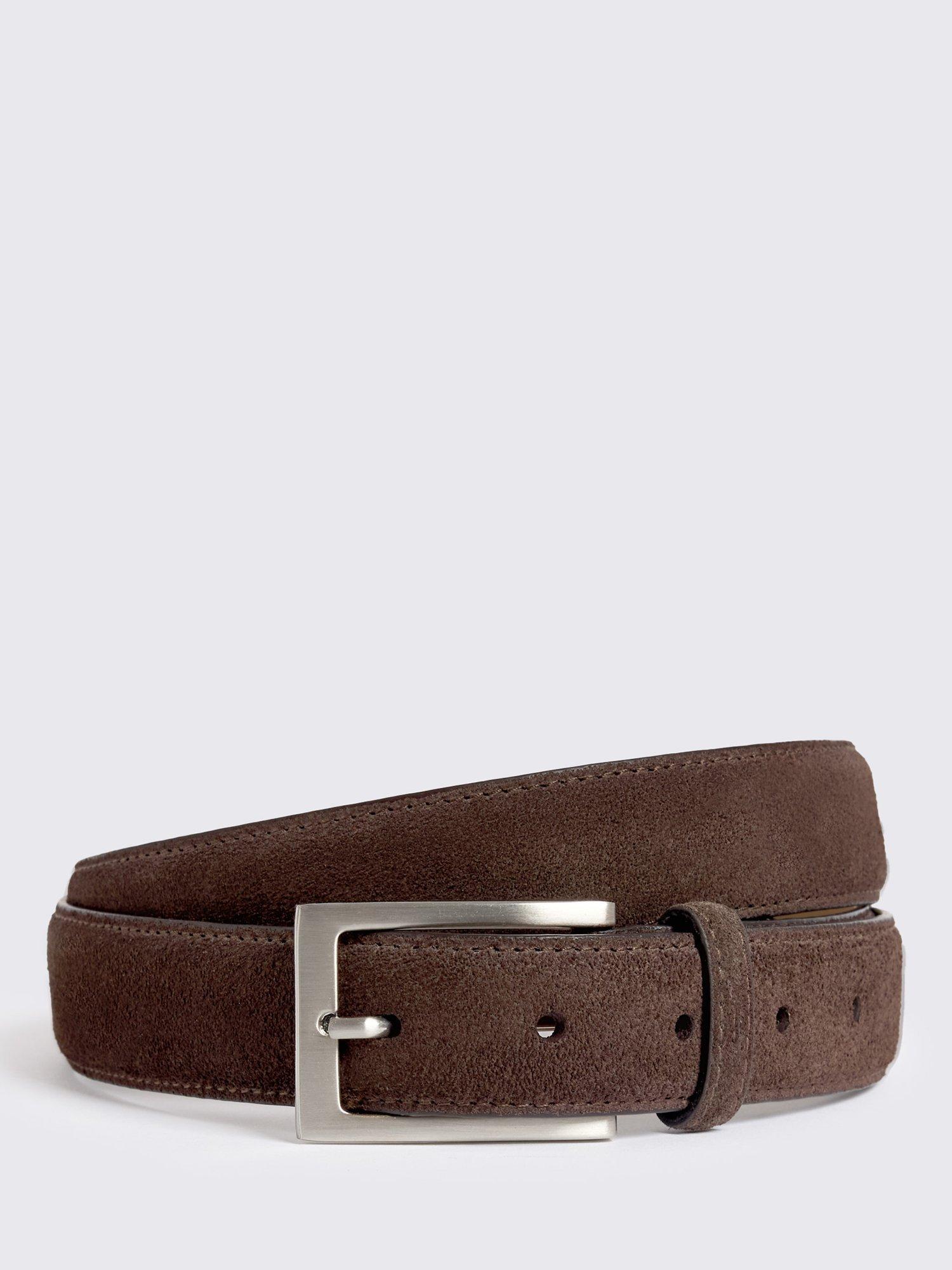 Product image 1 of 2, which shows Moss Suede Leather Belt, Chocolate, 30R