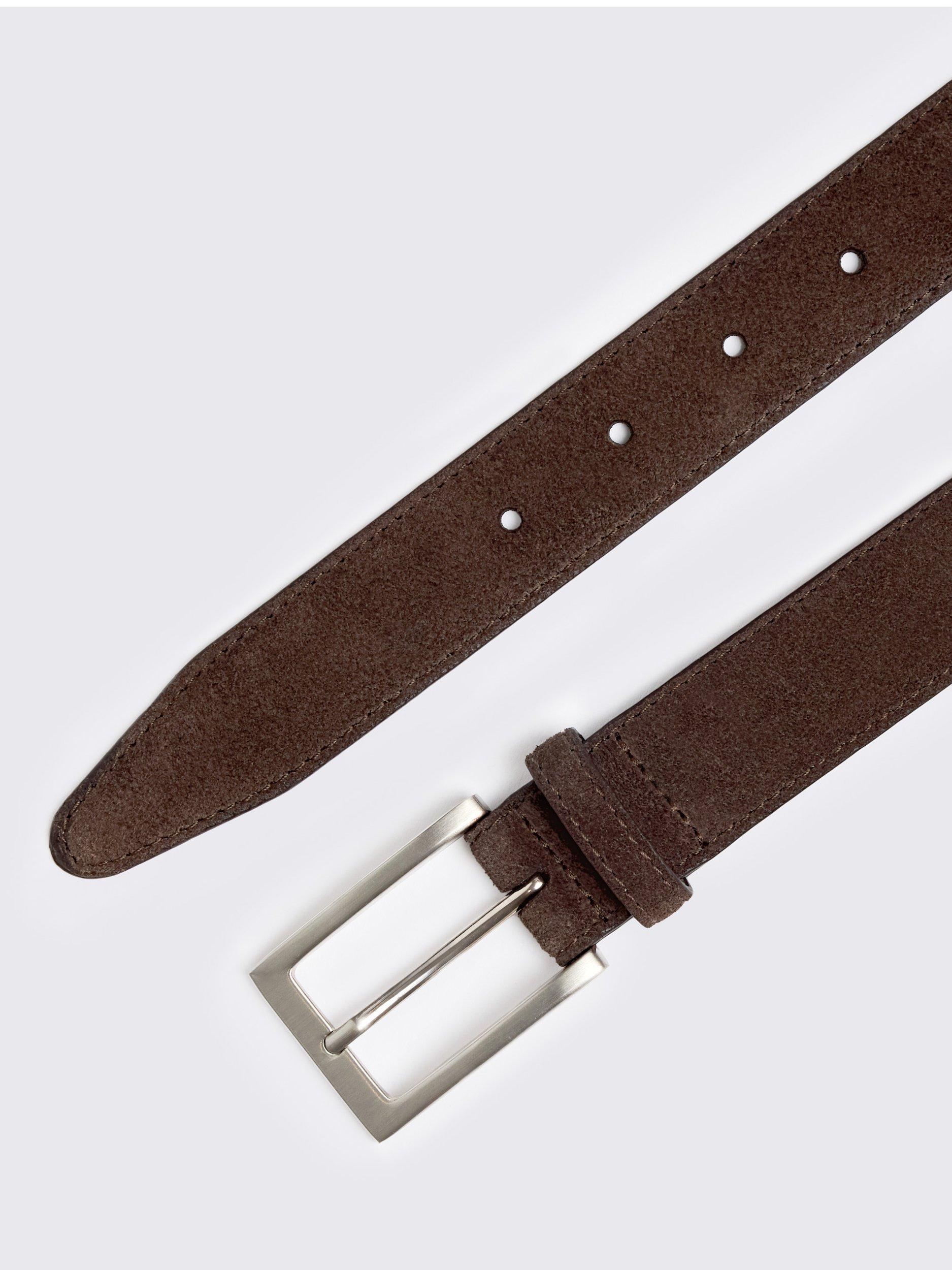 Product image 2 of 2, which shows Moss Suede Leather Belt, Chocolate, 30R