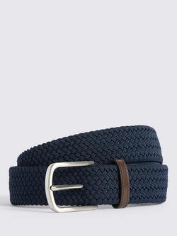 Moss Leather Stretch Woven Belt, Navy, Navy