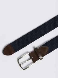 Moss Leather Stretch Woven Belt, Navy - view 2, Navy