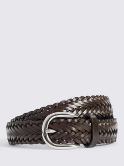Moss Braided Leather Belt, Brown, Brown