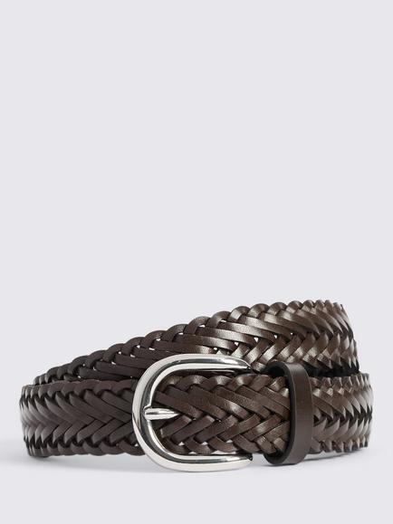 Moss Leather Woven Belt, Brown