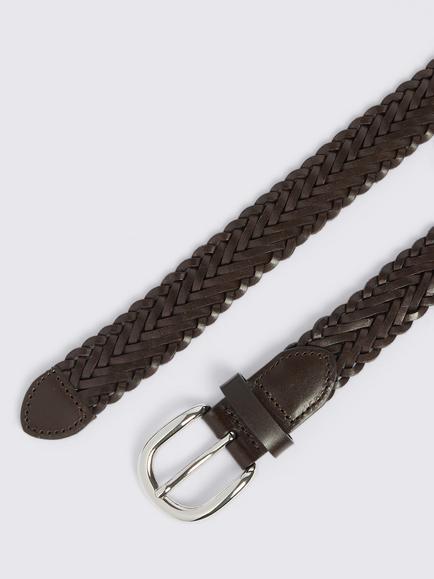 Moss Leather Woven Belt - view 2, Brown