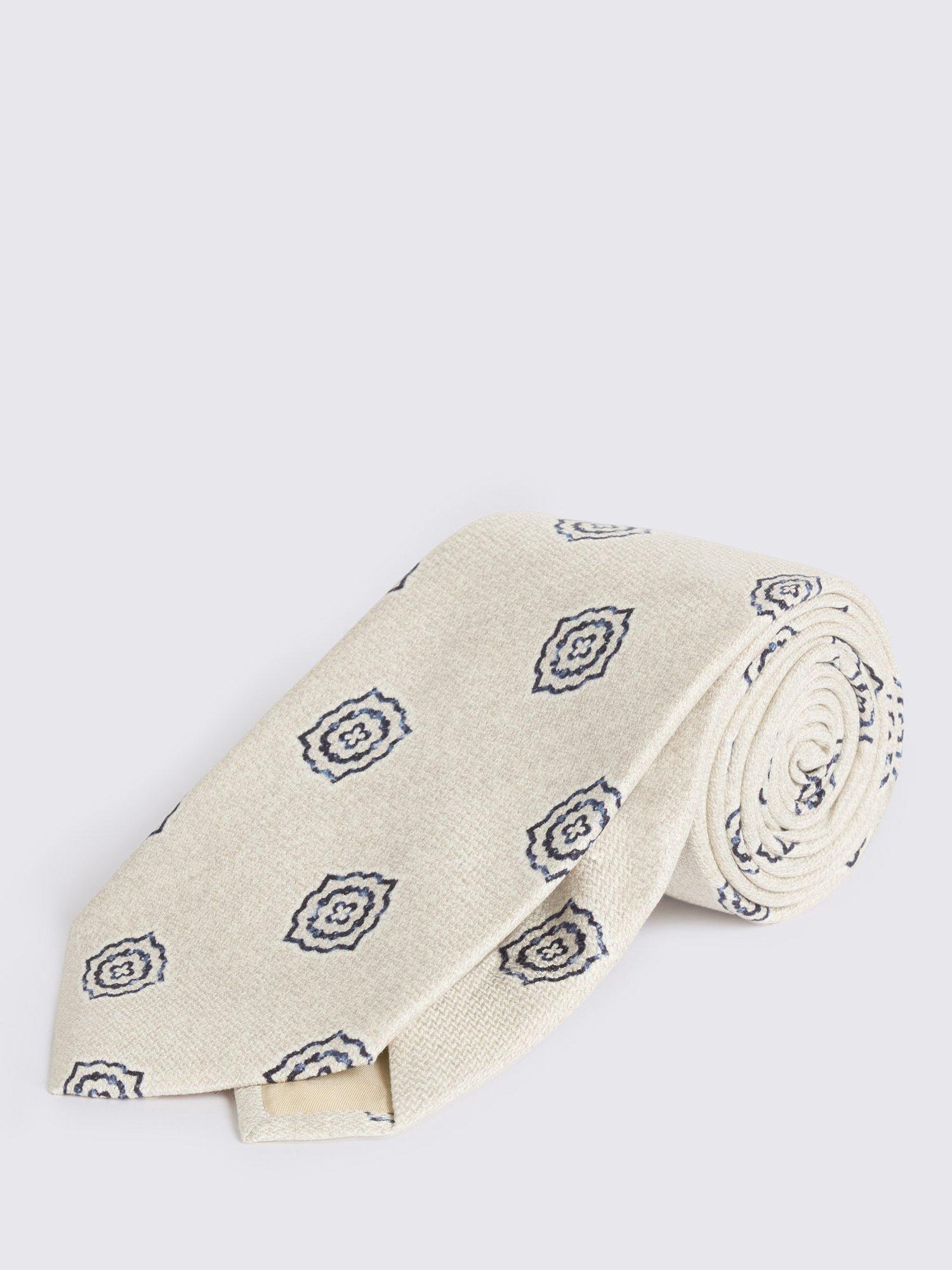 Product image 1 of 2, which shows Moss Silk Medallion Tie, Off White/Navy