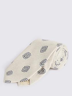 Moss Silk Medallion Tie, Off White/Navy