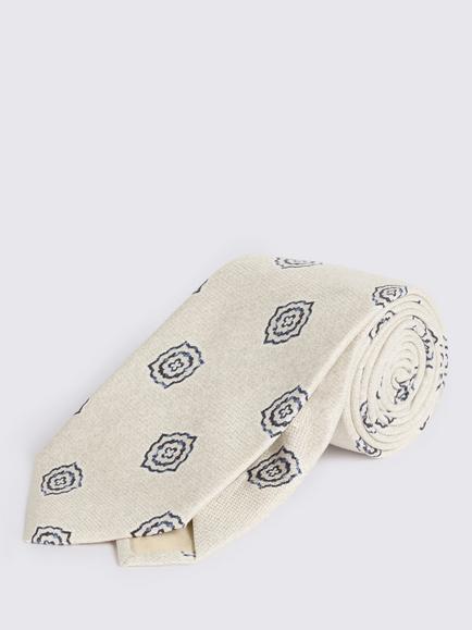 Moss Italian Silk Medallion Tie, Off White/Navy