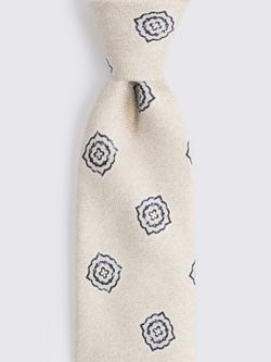 Moss Silk Medallion Tie - view 2, Off White/Navy