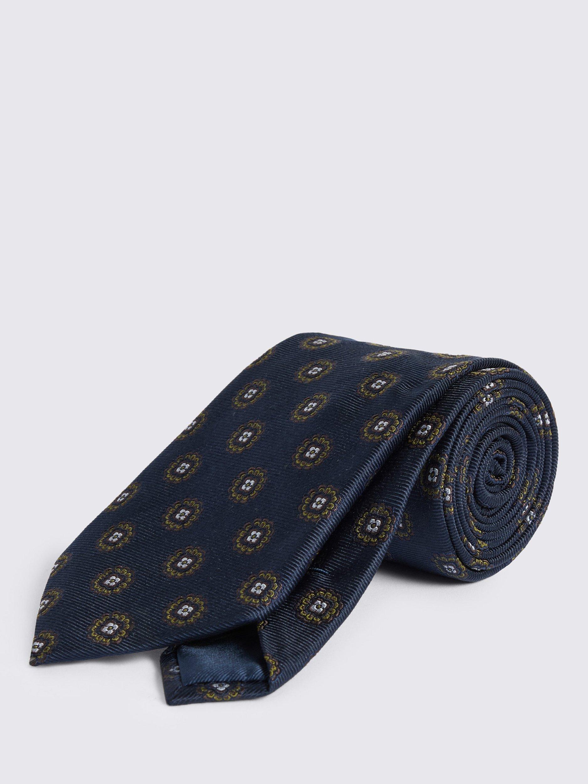 Product image 1 of 2, which shows Moss Silk Medallion Tie, Navy/Green