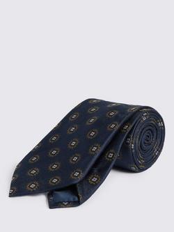 Moss Silk Medallion Tie, Navy/Green, Navy/Green
