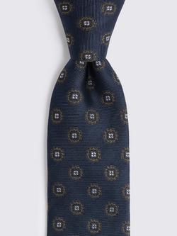 Moss Silk Medallion Tie, Navy/Green - view 2, Navy/Green