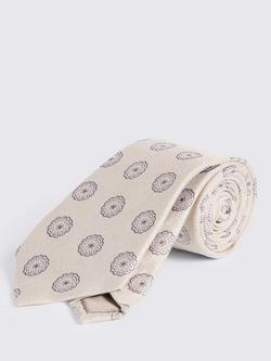 Moss Silk Blend Medallion Tie, Cream/Brown, Cream/Brown
