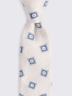 Moss Silk Medallion Tie, Off White/Blue - view 2, Off White/Blue