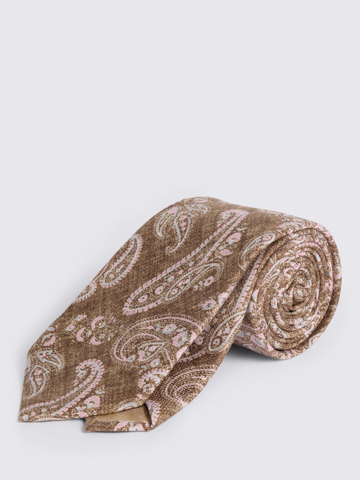 Product image 1 of 2, which shows Moss Silk Paisley Tie, Brown/Pink