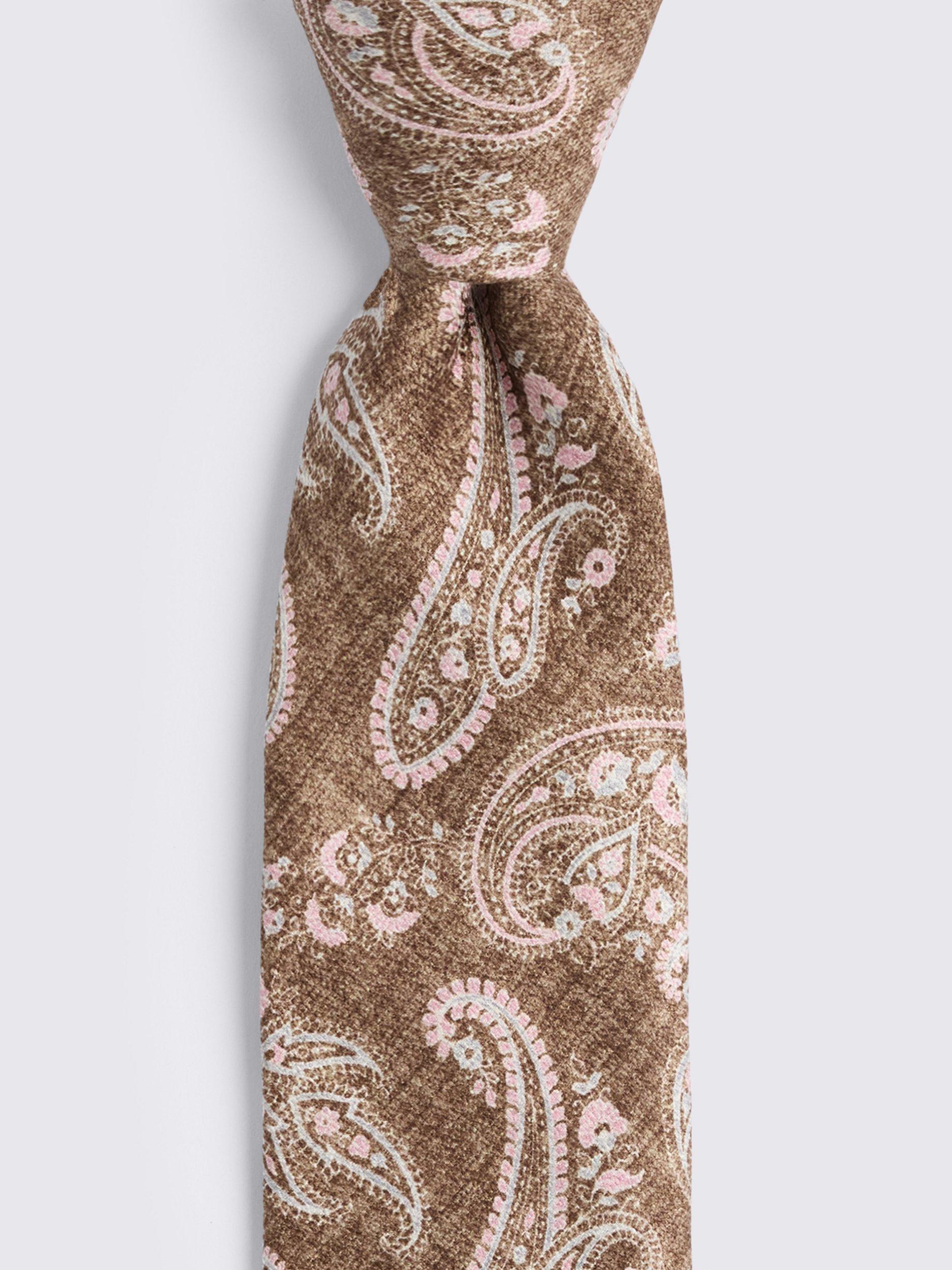 Product image 2 of 2, which shows Moss Silk Paisley Tie, Brown/Pink