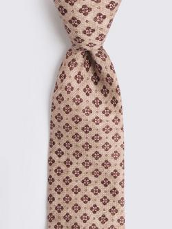 Moss Linen Blend Medallion Tie, Mid Brown/Pink - view 2, Mid Brown/Pink