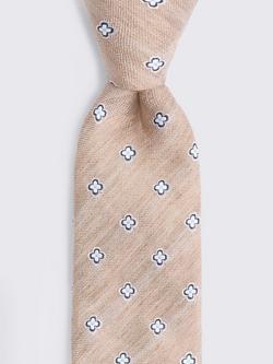 Moss Linen Blend Medallion Tie, Neutral/Navy - view 2, Neutral/Navy