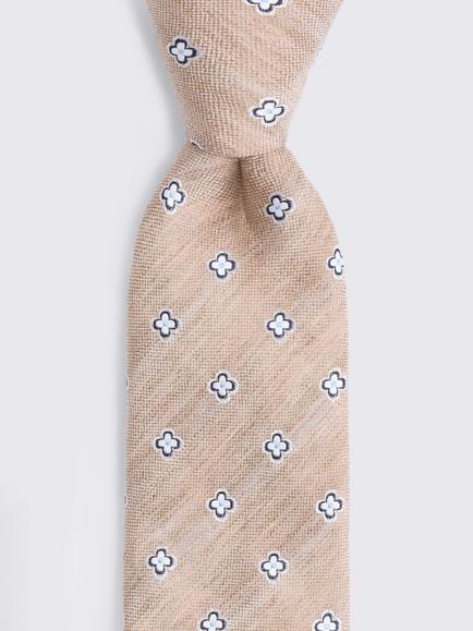 Moss Clover Medallion Linen Blend Tie, Neutral/Navy - view 2, Neutral/Navy