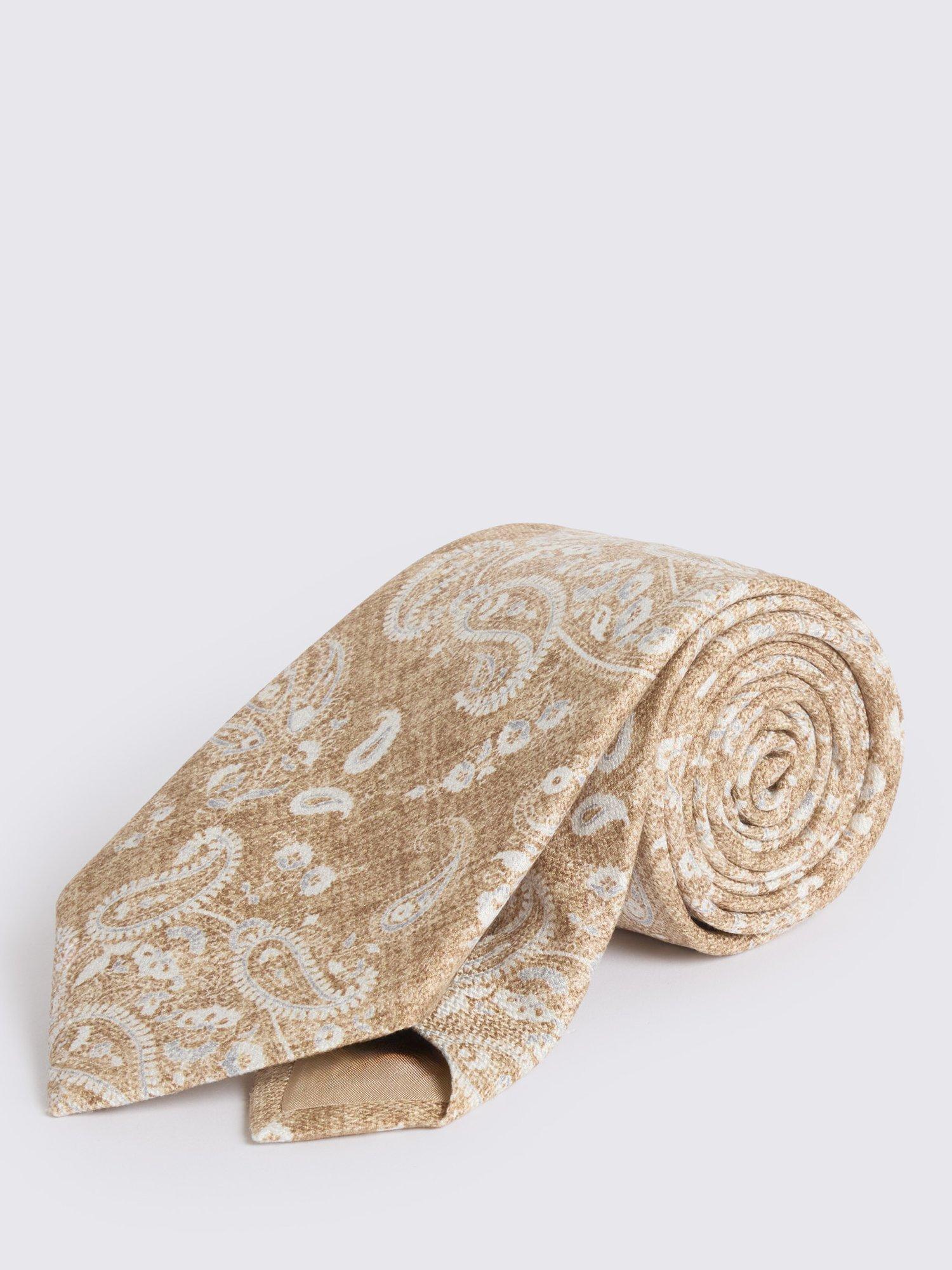 Product image 1 of 2, which shows Moss Silk Paisley Tie, Camel/Light Blue