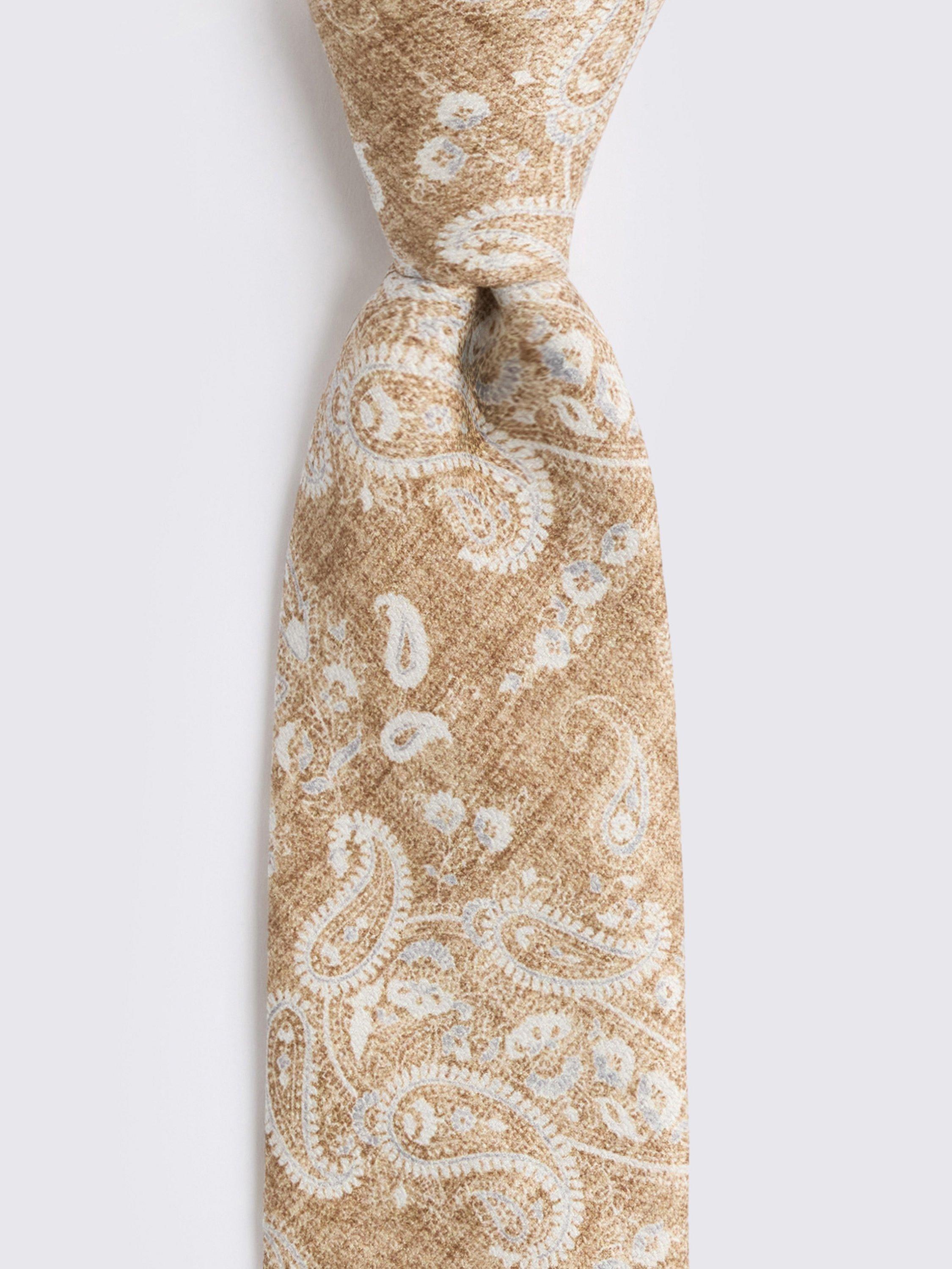 Product image 2 of 2, which shows Moss Silk Paisley Tie, Camel/Light Blue