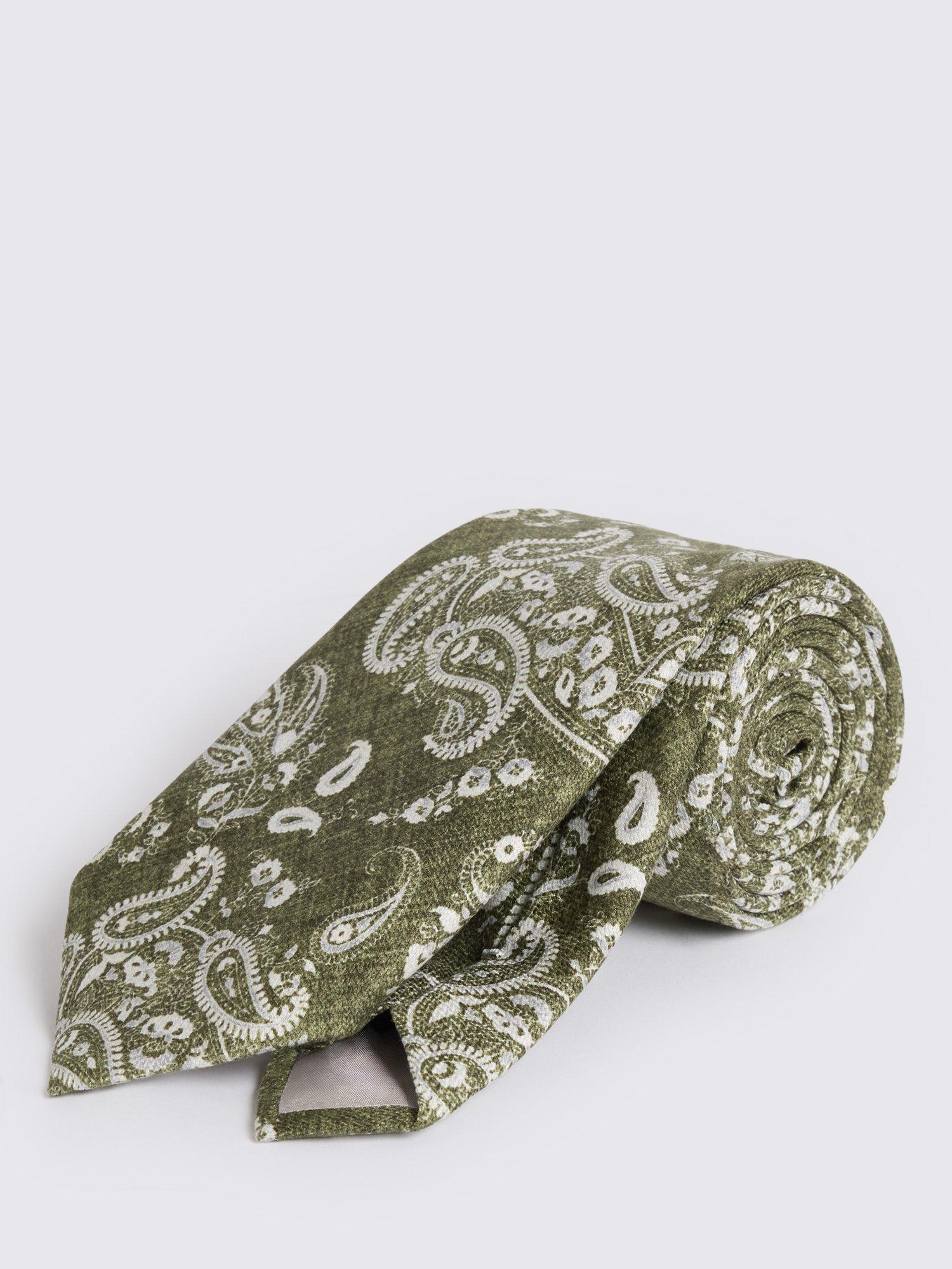 Product image 1 of 2, which shows Moss Silk Paisley Tie, Dark Green